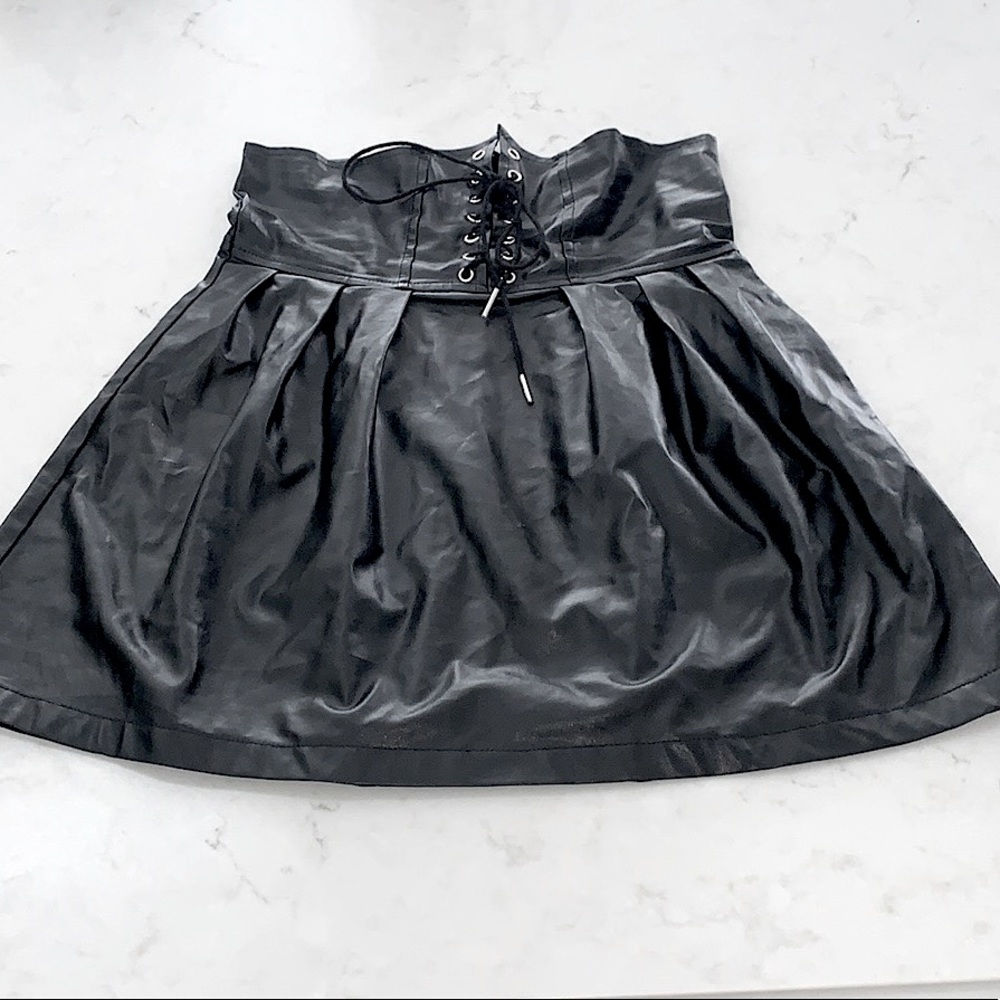 A-Line Pleather Skirt With Faux Corset (Size 4)